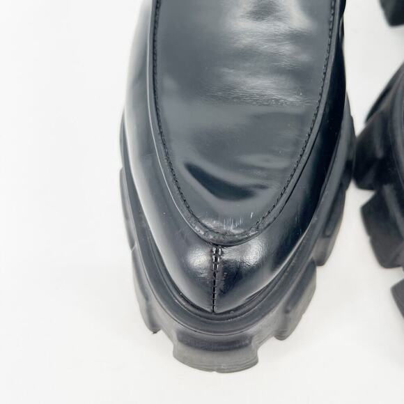 Prada Black Brushed Leather Lace Up Chunky Monolith Derby Oxford Loafer IT 39 - Picture 8 of 16